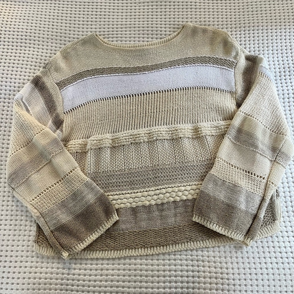 Tomorrowland || Cream & White Knit Slouchy Sweater